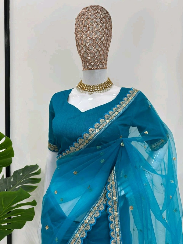 Prayosha Soft Net Saree with Mono Bagloro Silk Blouse – Coding & Sequence Work