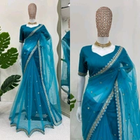 Prayosha Soft Net Saree with Mono Bagloro Silk Blouse – Coding & Sequence Work