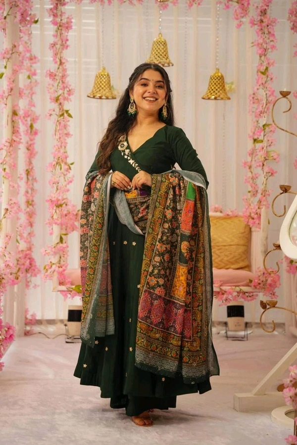 Prayosha Elegant Embroidered Chinnon Silk Gown with Dupatta – Fully Stitched - XXL