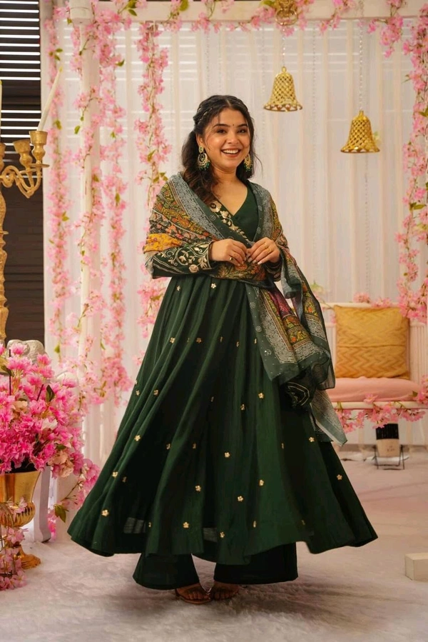 Prayosha Elegant Embroidered Chinnon Silk Gown with Dupatta – Fully Stitched - XXL