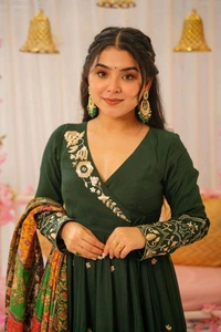 Prayosha Elegant Embroidered Chinnon Silk Gown with Dupatta – Fully Stitched - XXL