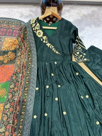 Prayosha Elegant Embroidered Chinnon Silk Gown with Dupatta – Fully Stitched - XXL