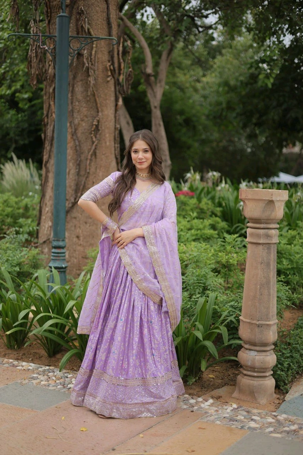 Prayosha Women's  Embroidered Lehenga Set with Dupatta - Levender