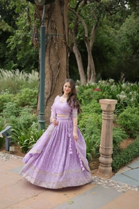 Prayosha Women's  Embroidered Lehenga Set with Dupatta - Levender