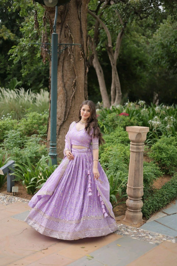Prayosha Women's  Embroidered Lehenga Set with Dupatta - Levender