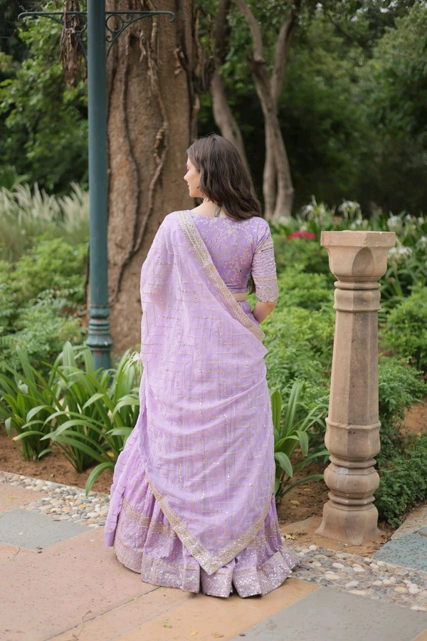 Prayosha Women's  Embroidered Lehenga Set with Dupatta - Levender