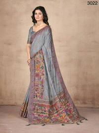 Prayosha Women's Handwork Khatali Pashmina Silk Saree with Unstitched Blouse