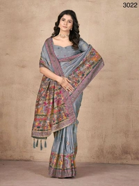 Prayosha Women's Handwork Khatali Pashmina Silk Saree with Unstitched Blouse
