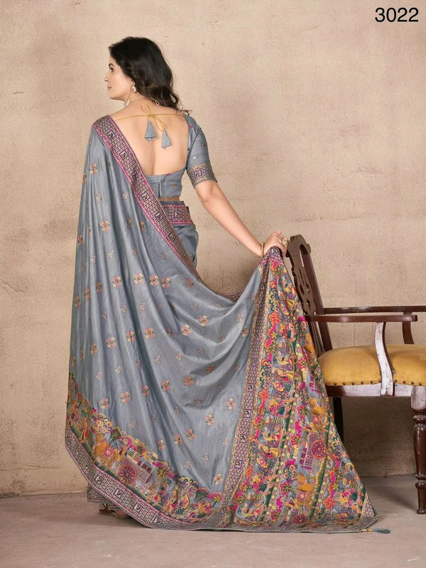 Prayosha Women's Handwork Khatali Pashmina Silk Saree with Unstitched Blouse