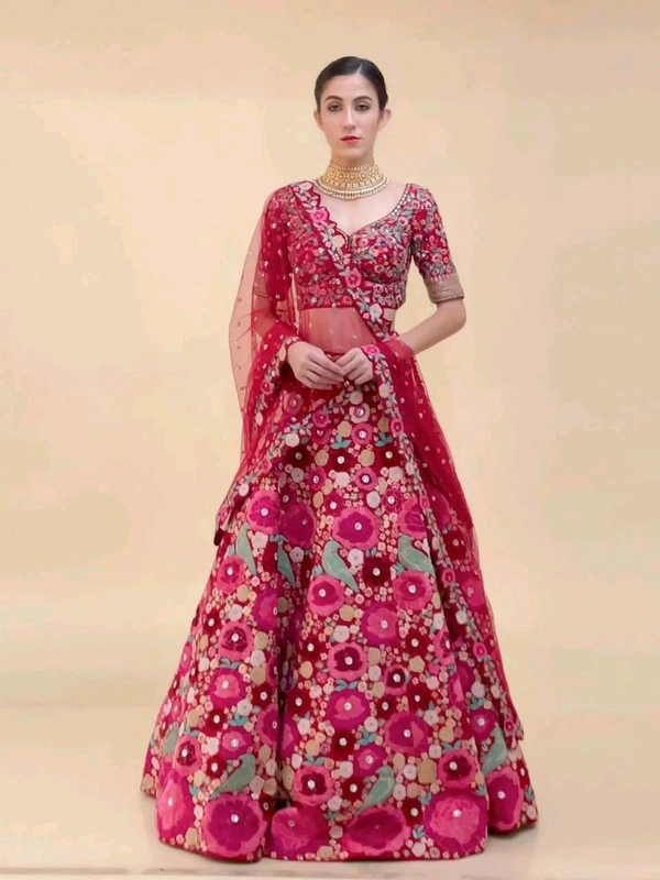 Prayosha Tapeta Velvet Embroidered Lehenga Set with Sequins Work & Net Dupatta