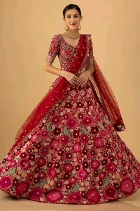 Prayosha Tapeta Velvet Embroidered Lehenga Set with Sequins Work & Net Dupatta