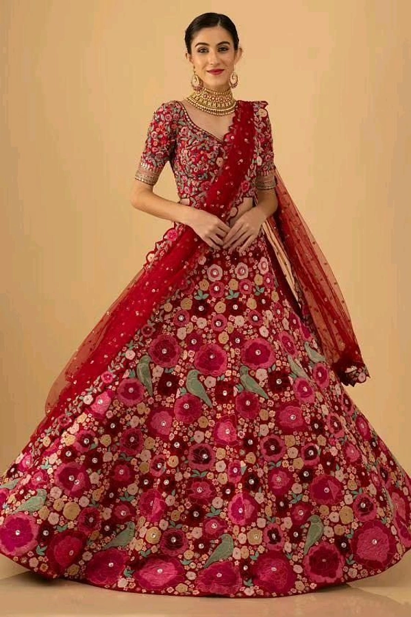 Prayosha Tapeta Velvet Embroidered Lehenga Set with Sequins Work & Net Dupatta