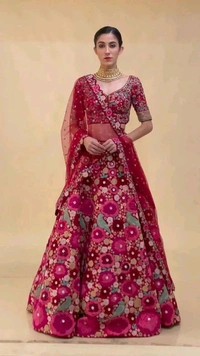 Prayosha Tapeta Velvet Embroidered Lehenga Set with Sequins Work & Net Dupatta