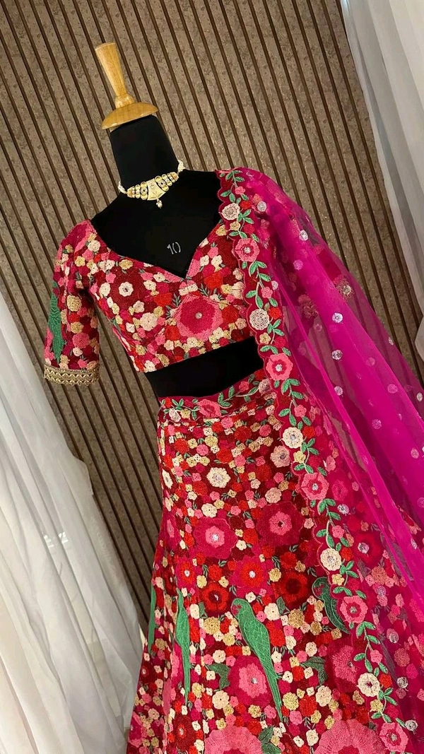Prayosha Tapeta Velvet Embroidered Lehenga Set with Sequins Work & Net Dupatta