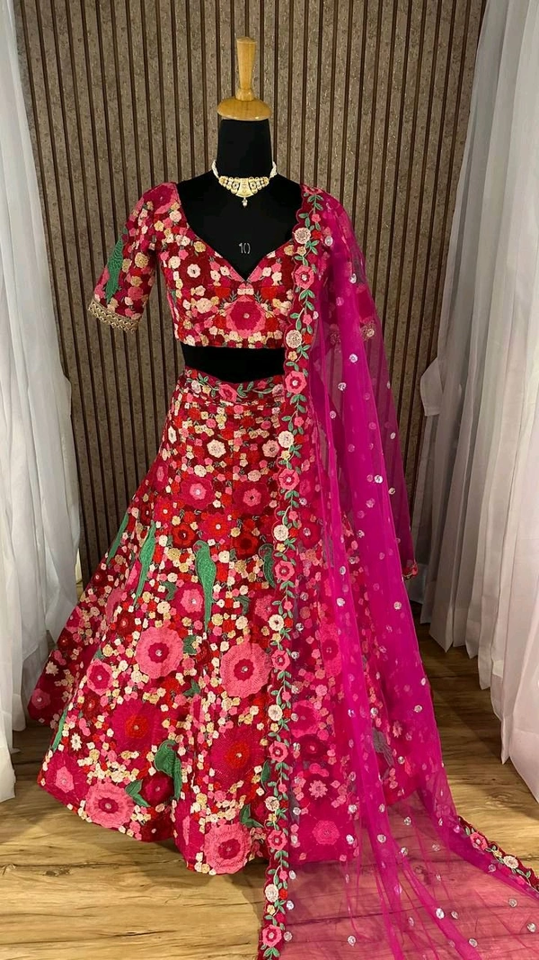 Prayosha Tapeta Velvet Embroidered Lehenga Set with Sequins Work & Net Dupatta