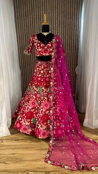 Prayosha Tapeta Velvet Embroidered Lehenga Set with Sequins Work & Net Dupatta