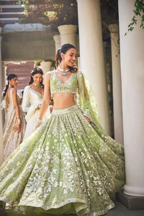 Prayosha Premium Faux Georgette Embellished Lehenga Set with Thread & Foil Work, Net Dupatta