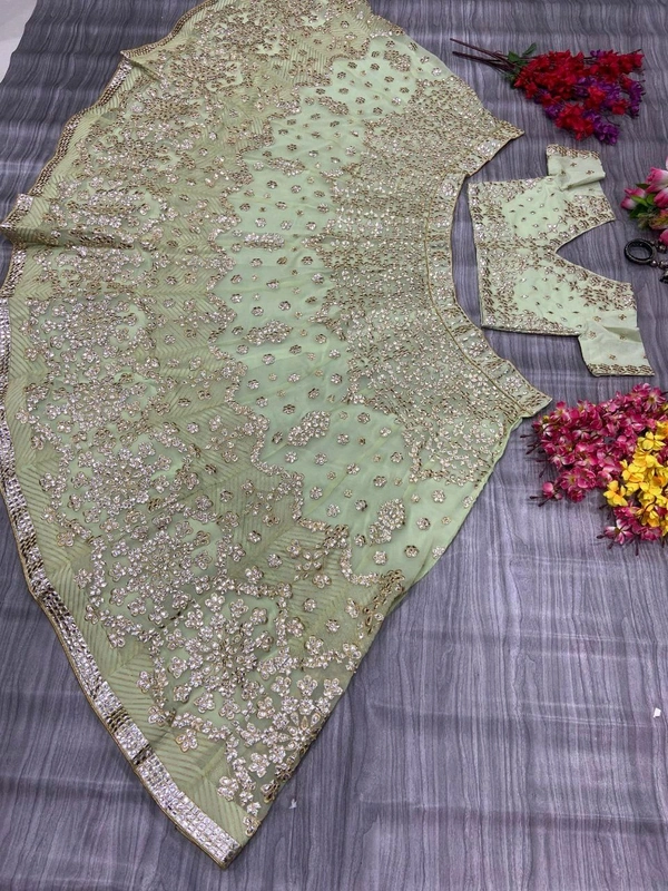 Prayosha Premium Faux Georgette Embellished Lehenga Set with Thread & Foil Work, Net Dupatta