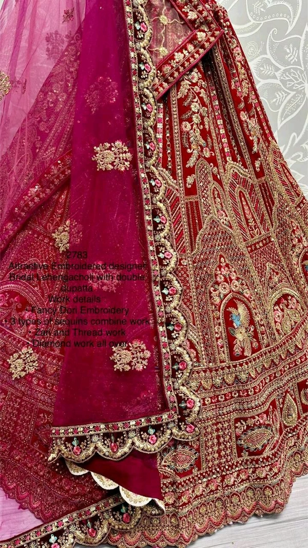 Prayosha Velvet Embroidered Fancy Lehenga Set with Blouse & Dupatta - Zari, Sequin, and Diamond Work