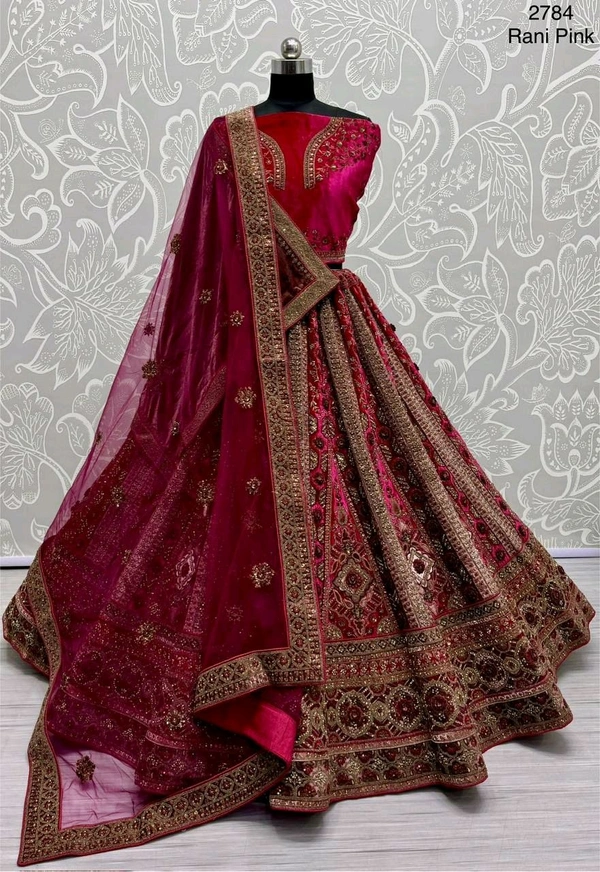Prayosha Velvet Fancy Embroidered Lehenga Set with Heavy Patch, Zari & Diamond Work - M