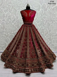 Prayosha Velvet Fancy Embroidered Lehenga Set with Heavy Patch, Zari & Diamond Work - M