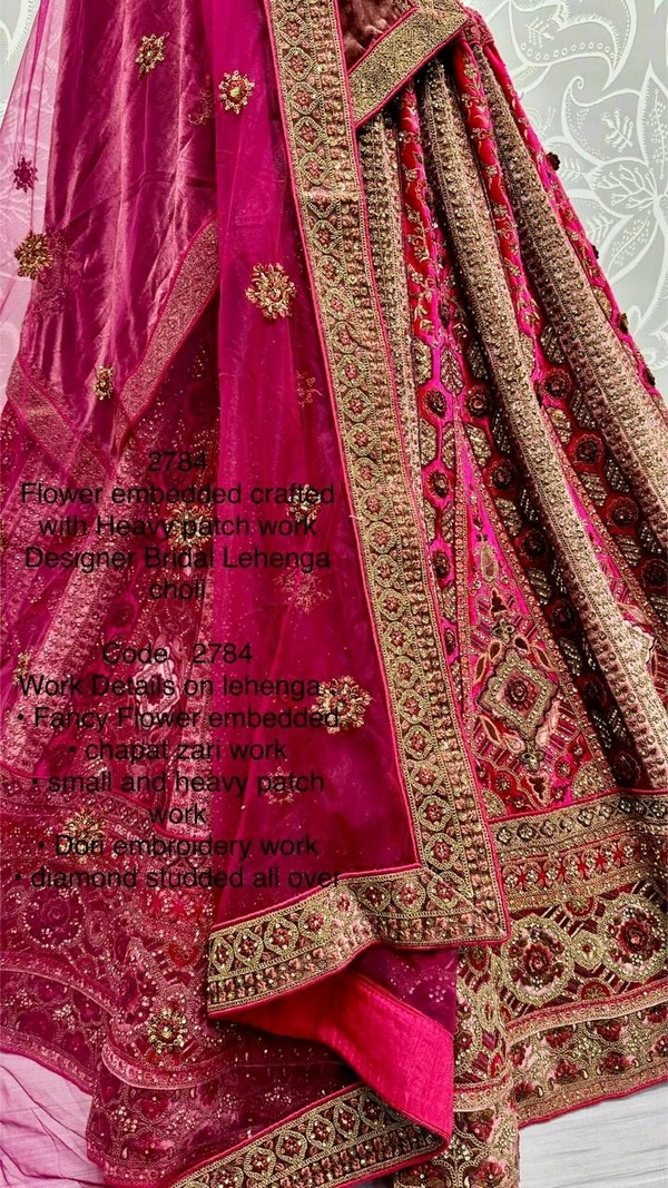 Prayosha Velvet Fancy Embroidered Lehenga Set with Heavy Patch, Zari & Diamond Work - M