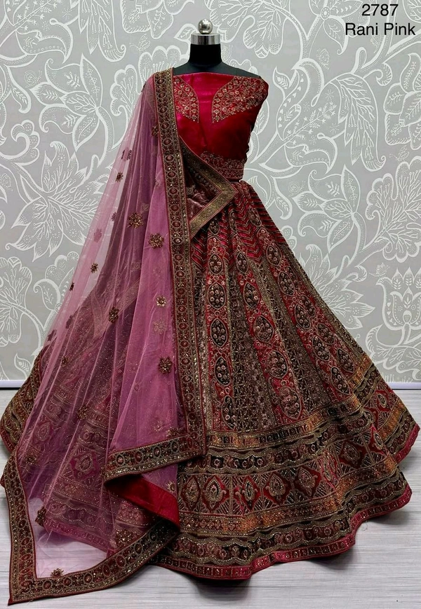 Prayosha Exquisite Velvet Bridal Lehenga with Double Dupatta - XXL