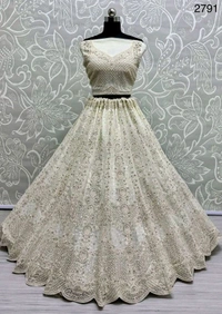 Prayosha Heavy Net Embroidered Lehenga with Blouse and Dupatta - White