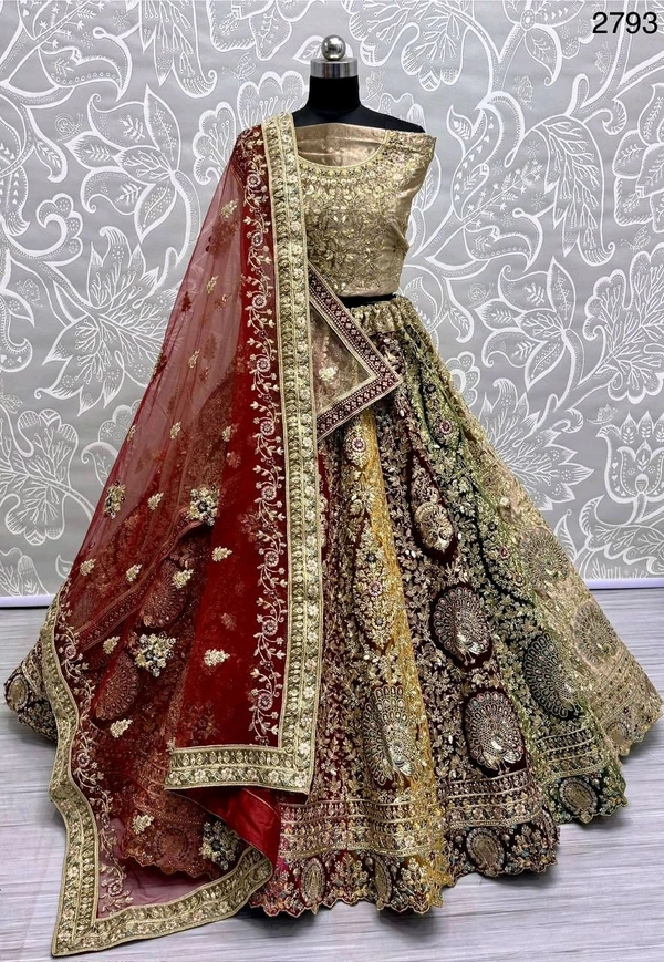 Prayosha Heavy Velvet Designer Lehenga Set with Embroidered Blouse & Softnet Dupatta - XXL