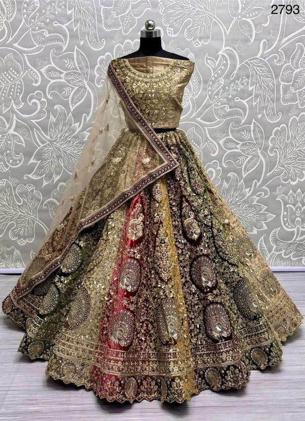 Prayosha Heavy Velvet Designer Lehenga Set with Embroidered Blouse & Softnet Dupatta - XXL