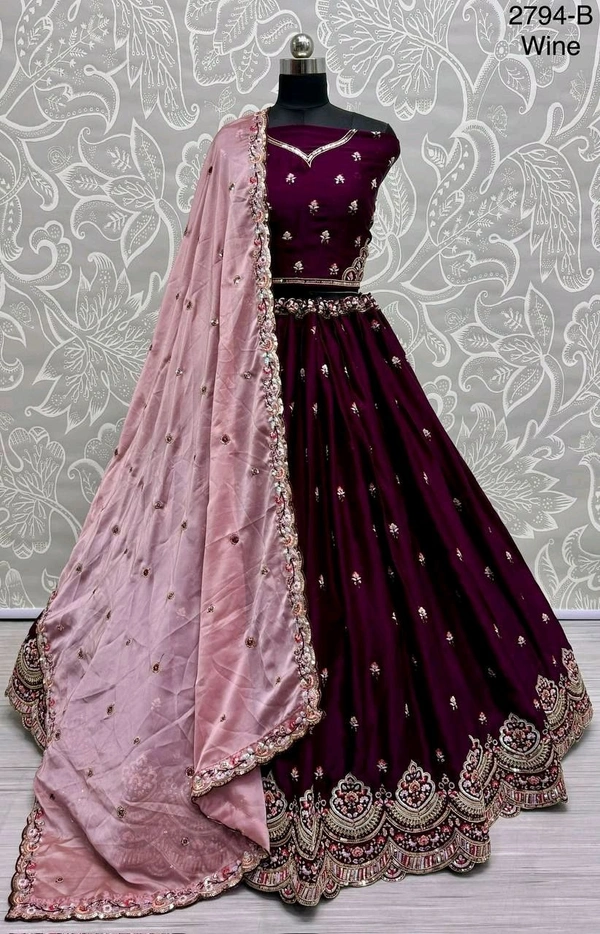 Prayosha Elegant Gadhwal Silk Lehenga Choli with Chinnon Dupatta - Wine, L