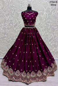 Prayosha Elegant Gadhwal Silk Lehenga Choli with Chinnon Dupatta - Wine, L