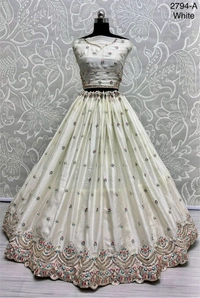 Prayosha Elegant Gadhwal Silk Lehenga Choli with Chinnon Dupatta - White, M