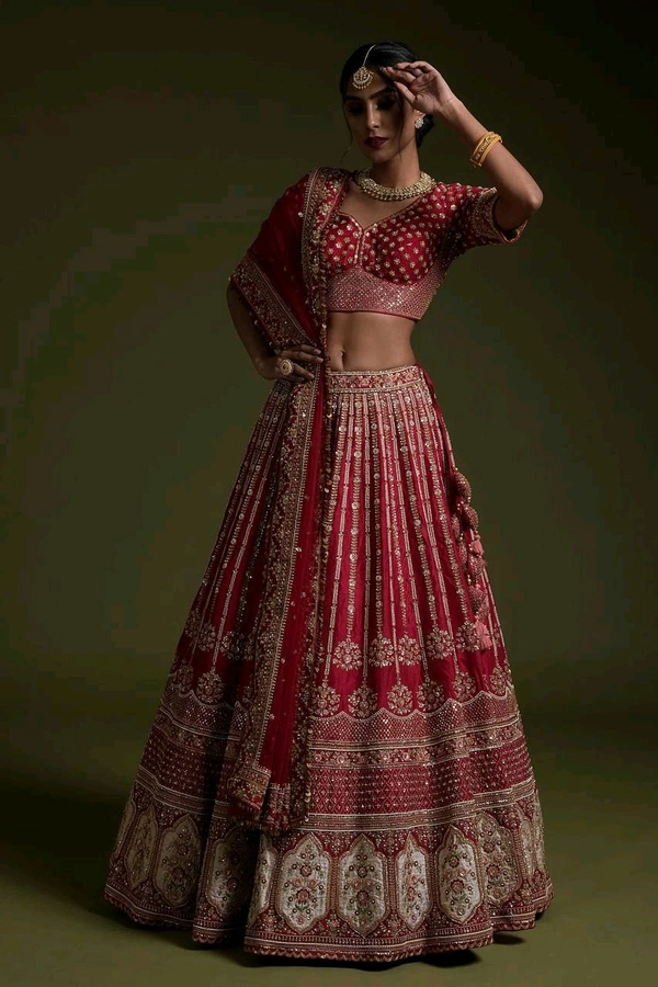 Prayosha Rangoon Silk Lehenga with Sequins and Dori Work – Elegant Bridal/Festive Wear - M