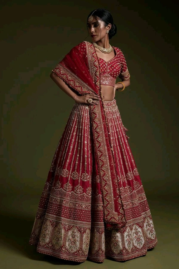 Prayosha Rangoon Silk Lehenga with Sequins and Dori Work – Elegant Bridal/Festive Wear - M