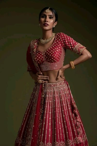 Prayosha Rangoon Silk Lehenga with Sequins and Dori Work – Elegant Bridal/Festive Wear - M