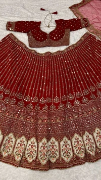 Prayosha Rangoon Silk Lehenga with Sequins and Dori Work – Elegant Bridal/Festive Wear - M