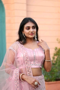 Prayosha Women's Premium Embroidered Net Lehenga Set with Heavy Cancan - M