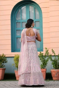 Prayosha Women's Premium Embroidered Net Lehenga Set with Heavy Cancan - M