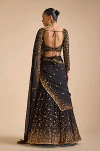 Prayosha Black Embellished Georgette Lehenga Set with Heavy Sequins and Dupatta - M