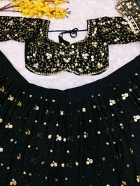 Prayosha Black Embellished Georgette Lehenga Set with Heavy Sequins and Dupatta - M