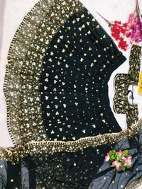 Prayosha Black Embellished Georgette Lehenga Set with Heavy Sequins and Dupatta - M