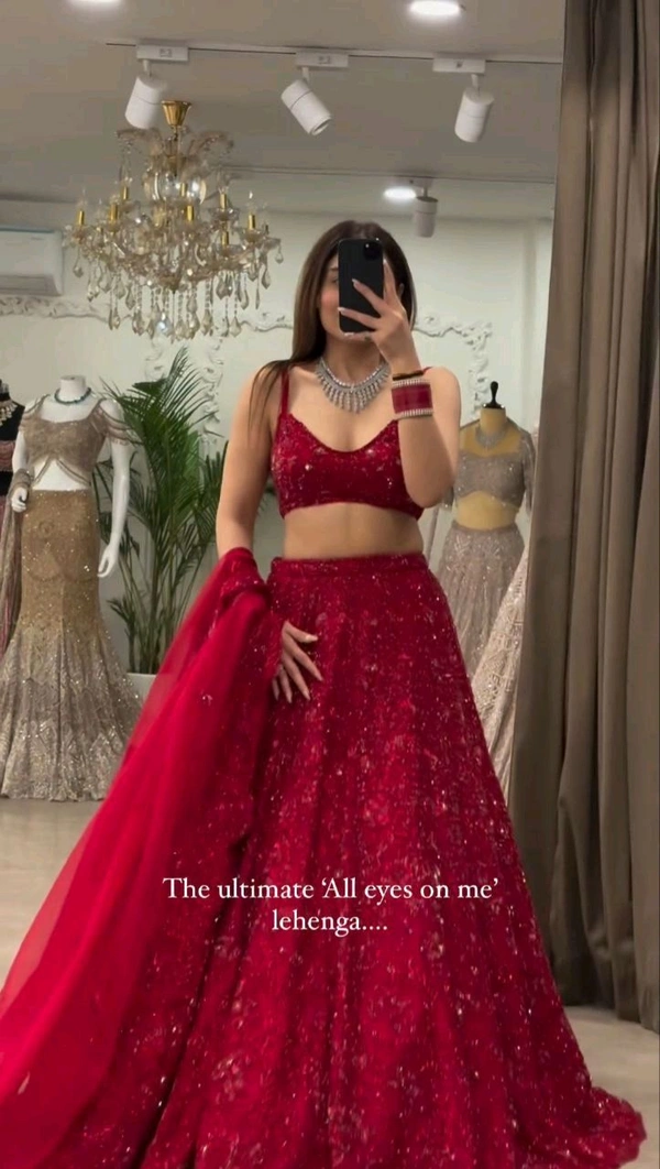 Prayosha Premium Vichitra Silk Embroidered Lehenga Choli with Heavy Sequins Work - M