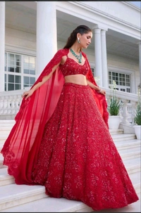 Prayosha Premium Vichitra Silk Embroidered Lehenga Choli with Heavy Sequins Work - M