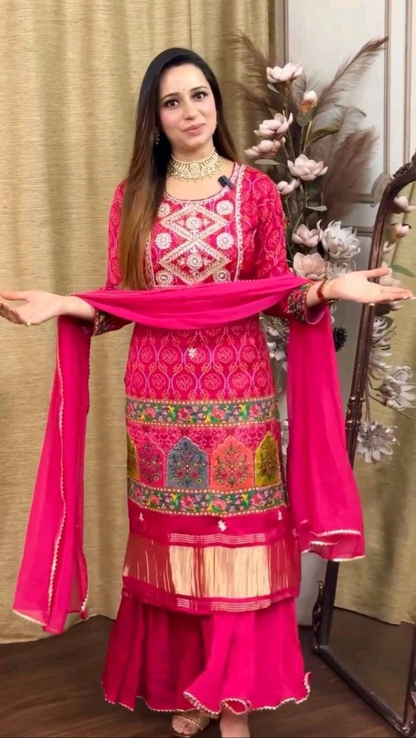 Prayosha Elegant Heavy Chinnon Embroidered Sharara Set with Dupatta - M, Red