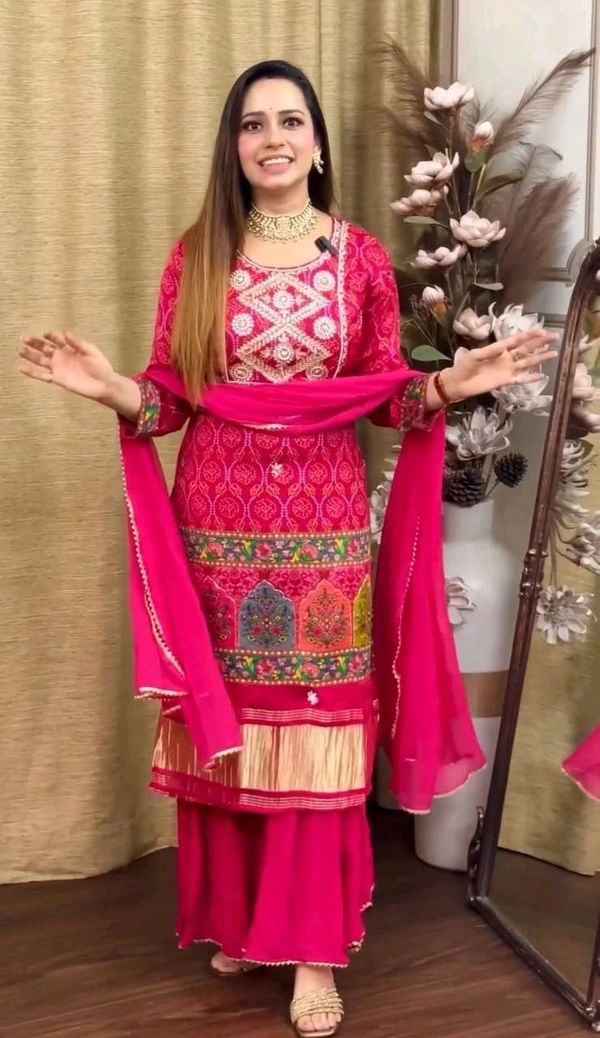 Prayosha Elegant Heavy Chinnon Embroidered Sharara Set with Dupatta - M, Red