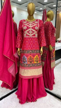 Prayosha Elegant Heavy Chinnon Embroidered Sharara Set with Dupatta - M, Red