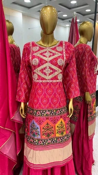 Prayosha Elegant Heavy Chinnon Embroidered Sharara Set with Dupatta - XL, Red