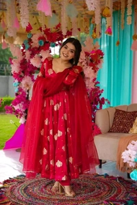 Prayosha Heavy Chinon Silk Embroidered Gown Set with Dupatta - XL