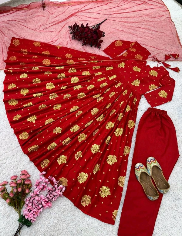 Prayosha Heavy Chinon Silk Embroidered Gown Set with Dupatta - XL